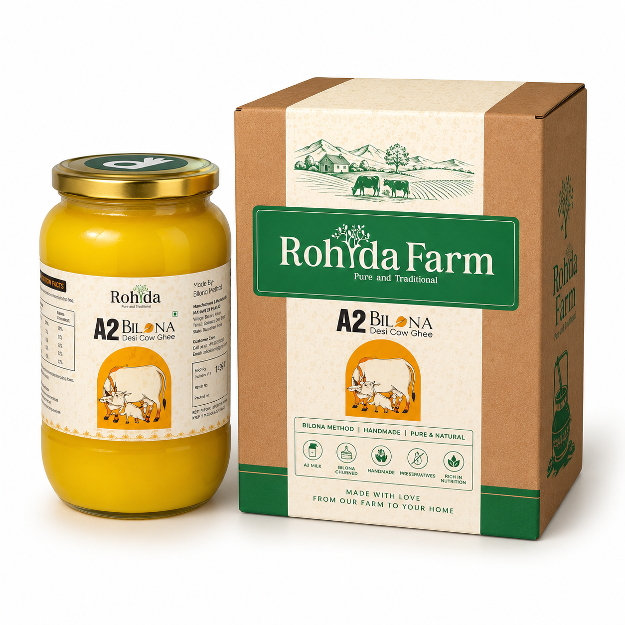 RohidaFarm A2 Bilona Desi Cow Ghee (Vedic Method) 5OOgm
